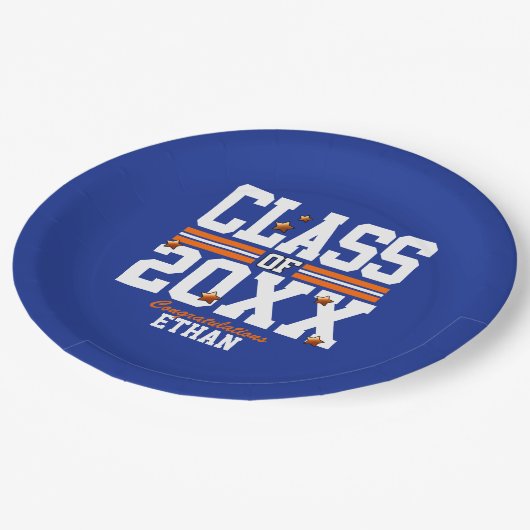 Blauw|Oranje jaar Papieren Bordje (Gekanteld)