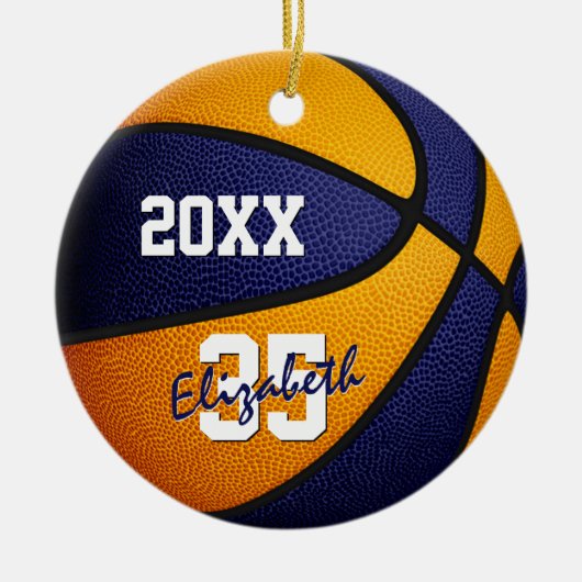 blauw oranje jongens : basketbal keramisch ornament (Voorkant)
