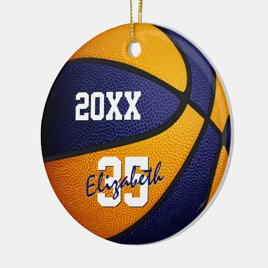 blauw oranje jongens : basketbal keramisch ornament (Links)