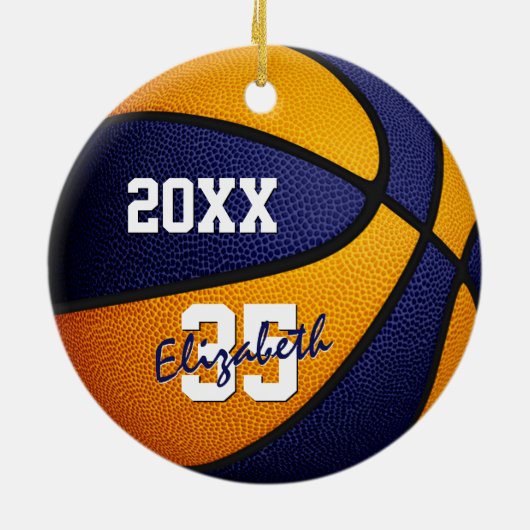 blauw oranje jongens : basketbal keramisch ornament (Achterkant)