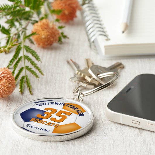 blauw - oranje jongens noemen jersey number soccer sleutelhanger (Zijkant)