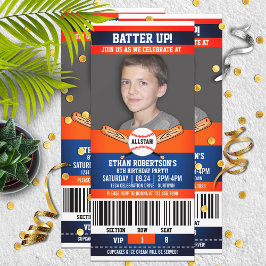 Blauw|Oranje kaartje Baseball Birthday Party Kaart