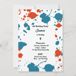 Blauw Oranje Kinder art 9e verjaardag uitnodiging