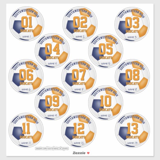 blauw oranje kinder voetbalteam kleuren van 13 sticker (Vel)