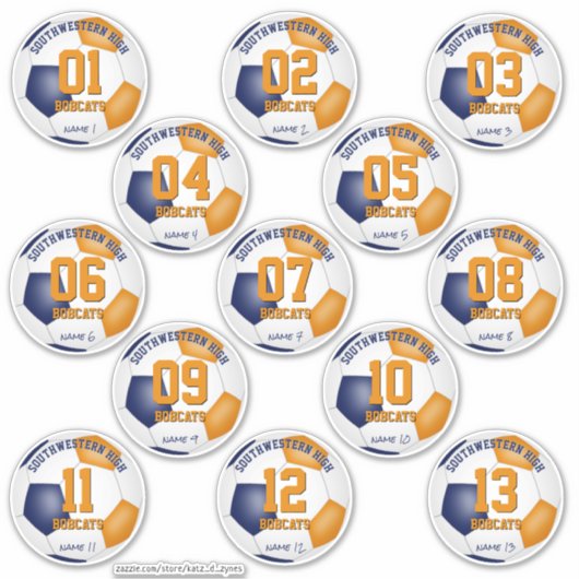 blauw oranje kinder voetbalteam kleuren van 13 sticker (Voorkant)