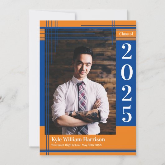 Blauw Oranje Kleur Afstuderen van de School Kaart (Voorkant)