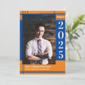 Blauw Oranje Kleur Afstuderen van de School Kaart (Staand voorkant)