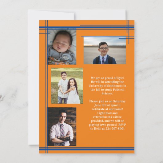 Blauw Oranje Kleur Afstuderen van de School Kaart (Achterkant)