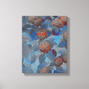 Blauw oranje kleurenbloempatroon digitale kunst canvas afdruk