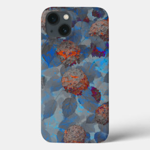 Blauw oranje kleurenbloempatroon digitale kunst Case-Mate iPhone case