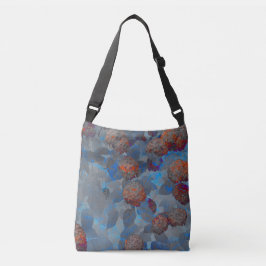 Blauw oranje kleurenbloempatroon digitale kunst crossbody tas