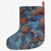 Blauw oranje kleurenbloempatroon digitale kunst grote kerstsok (Achterkant)