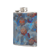 Blauw oranje kleurenbloempatroon digitale kunst heupfles (Links)