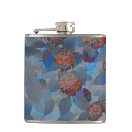 Blauw oranje kleurenbloempatroon digitale kunst heupfles