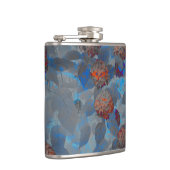 Blauw oranje kleurenbloempatroon digitale kunst heupfles (Rechts)