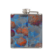 Blauw oranje kleurenbloempatroon digitale kunst heupfles (Achterkant)