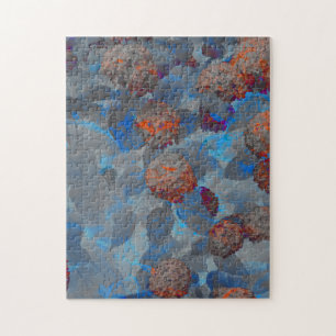 Blauw oranje kleurenbloempatroon digitale kunst legpuzzel