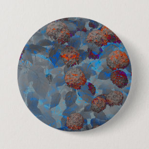 Blauw oranje kleurenbloempatroon digitale kunst ronde button 7,6 cm