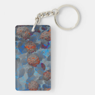 Blauw oranje kleurenbloempatroon digitale kunst sleutelhanger