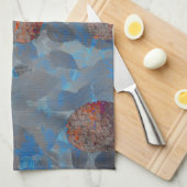 Blauw oranje kleurenbloempatroon digitale kunst theedoek (Quarter Fold)