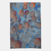 Blauw oranje kleurenbloempatroon digitale kunst theedoek (Verticaal)