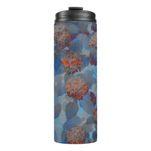 Blauw oranje kleurenbloempatroon digitale kunst thermosbeker (Voorkant)