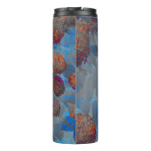 Blauw oranje kleurenbloempatroon digitale kunst thermosbeker (Achterkant)