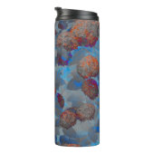 Blauw oranje kleurenbloempatroon digitale kunst thermosbeker (Geroteerd rechts)