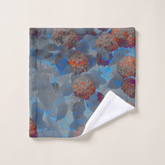 Blauw oranje kleurenbloempatroon digitale kunst washandje (Wasdoekje)