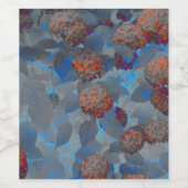 Blauw oranje kleurenbloempatroon digitale kunst wijn etiket (Enkel label)