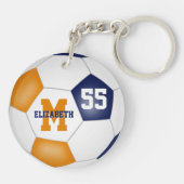blauw oranje kleurt voetbalzakje label sleutelhanger (Achterkant)