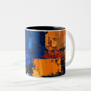 Blauw Oranje Kwaststreek Schilderij voor Mok Print