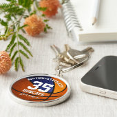 blauw oranje meisje sportteam naam basketbal sleutelhanger (Zijkant)