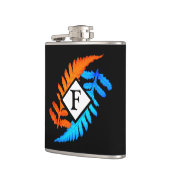 Blauw Oranje monogram met Japanse schildpadden Heupfles (Links)