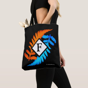 Blauw Oranje monogram met Japanse schildpadden Tote Bag