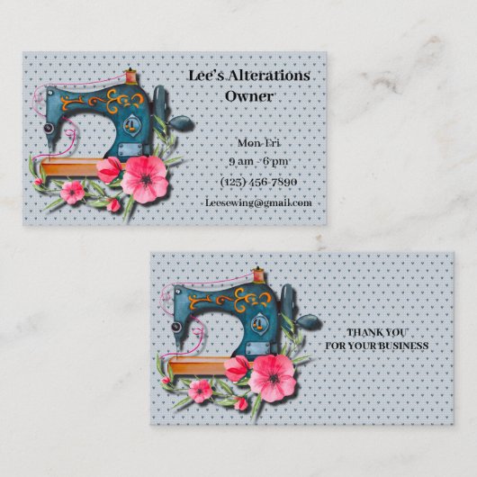 Blauw Oranje naaiwerk Visitekaartje (Voorkant / Achterkant)