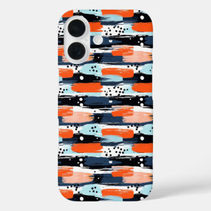 Blauw Oranje Penseelstreken Abstract Patroon iPhone 16 Hoesje