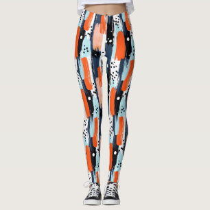 Blauw Oranje Penseelstreken Abstract Patroon Leggings