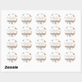 Blauw & Oranje Polka Dots Aankondiging Ronde Sticker (Vel)