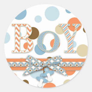 Blauw & Oranje Polka Dots Baby shower Ronde Sticker