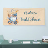 Blauw Oranje Pompoen Pioen Bruiloft Feest Spandoek (Beurs)