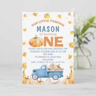 Blauw Oranje pompoen vrachtwagen 1ste verjaardag Kaart