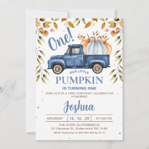 Blauw Oranje pompoenvrachtwagen 1e verjaardag Kaart
