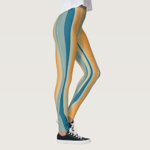 Blauw & Oranje Retro Golvende Strepen Leggings
