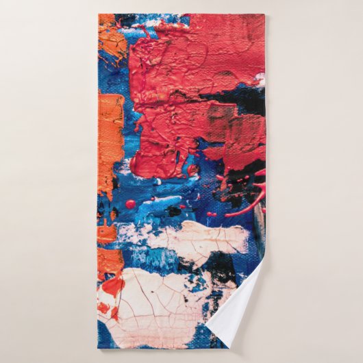 Blauw, oranje, rood en zwart schilderij badhanddoek (Badhanddoek)