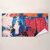 Blauw, oranje, rood en zwart schilderij badhanddoek (Badhanddoek)