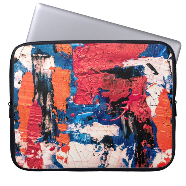 Blauw, oranje, rood en zwart schilderij laptop sleeve (Voorkant)