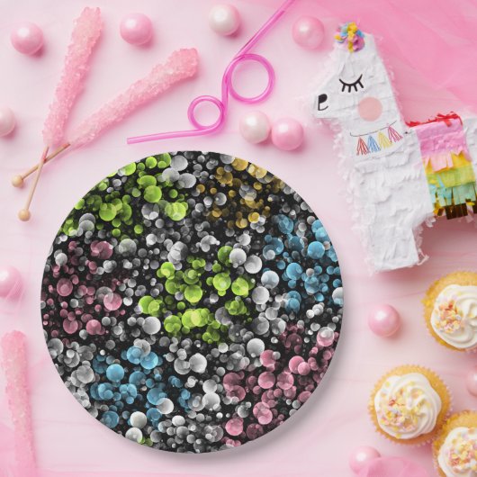 Blauw Oranje roze kalk groen poladots patroon Papieren Bordje (Feest)