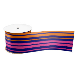 Blauw Oranje Roze Verticaal Strepen Design Satijnen Lint