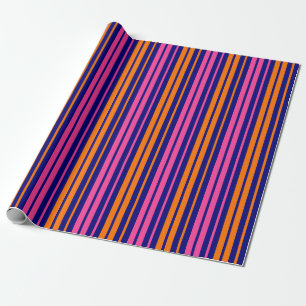 Blauw Oranje Roze Verticale Strepen Design Cadeaupapier
